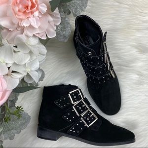 Topshop black suede boots buckle strap booties S8